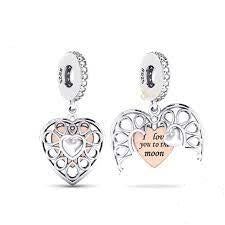 Two Tone Open Work Love You To The Moon And Back Heart Dangle Charm