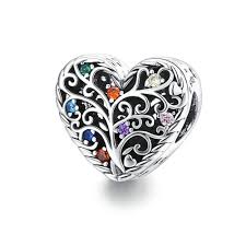925 Sterling Silver Colour CZ Tree of Life Heart Shaped Bead Charm