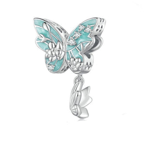 925 Sterling Silver Turquoise Butterfly and Flowers Bead Charm