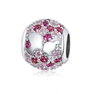 925 Sterling Silver CZ Pave Mom And Baby Kiss Round Bead Charm