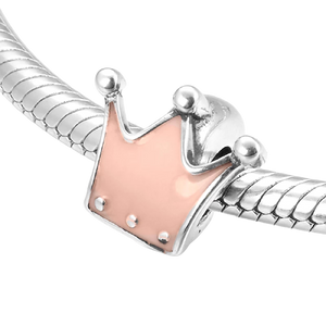 925 Sterling Silver Pink Enamel Crown Spacer/Stopper