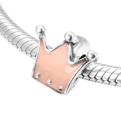 925 Sterling Silver Pink Enamel Crown Spacer/Stopper