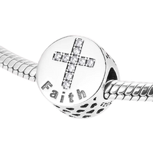 Load image into Gallery viewer, 925 Sterling Silver FAITH CZ Cross Pattern Bead Charm