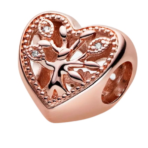 Rose Gold PLATED Openwork Family Tree Heart Bead Charm
