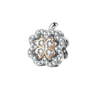 925 Sterling Silver Two Tone Rose Gold Plated Clover Bead Charm