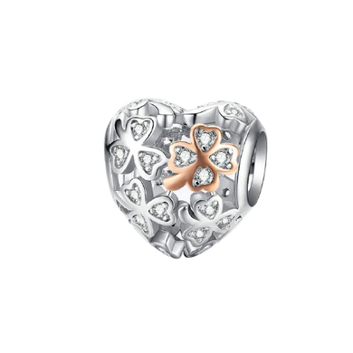 925 Sterling two tone clover heart Charm