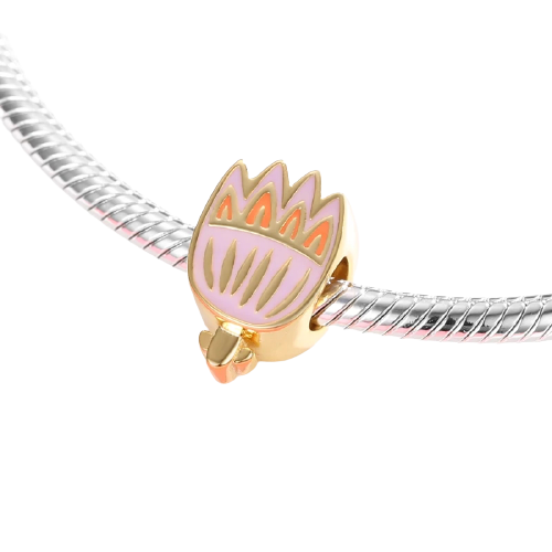 925 Sterling Silver Gold Plated Protea Bead Charm