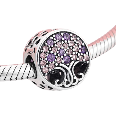925 Sterling Silver Purple and Pink CZ Tree of Life Bead Charm