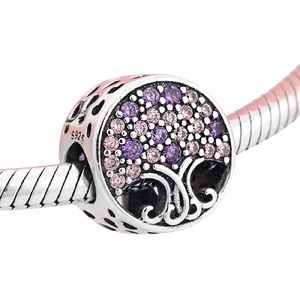 925 Sterling Silver Purple and Pink CZ Tree of Life Bead Charm