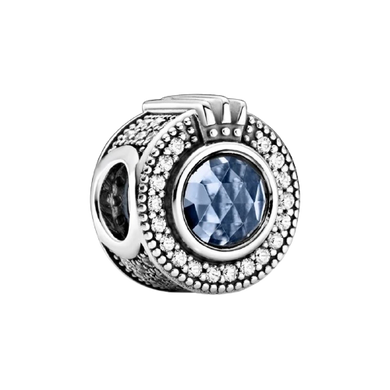 925 Sterling Silver Blue CZ Crown Bead Charm