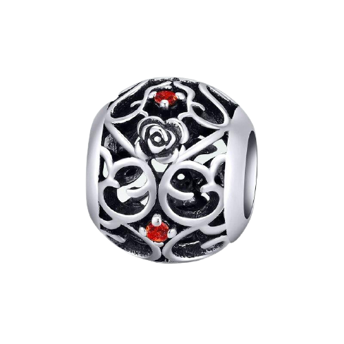 Vintage Rose Vines Red CZ Openwork Bead Charm