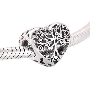 925 Sterling Silver Tree of Life Heart Bead Charm