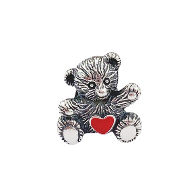 925 Sterling Silver Red Enamel Heart Teddy Bear Bead Charm