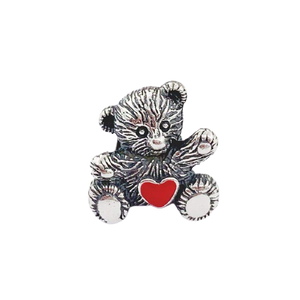 925 Sterling Silver Red Enamel Heart Teddy Bear Bead Charm