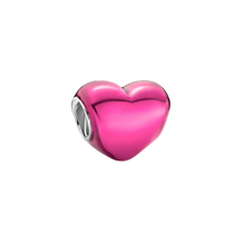 Load image into Gallery viewer, 925 Sterling Silver Metallic Pink Heart Bead Charm
