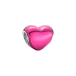 925 Sterling Silver Metallic Pink Heart Bead Charm