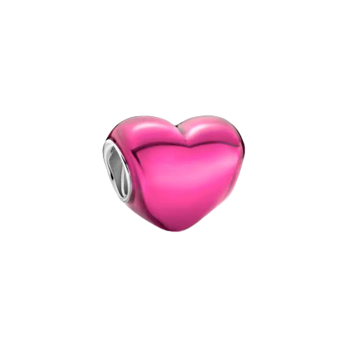 925 Sterling Silver Metallic Pink Heart Bead Charm