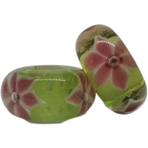 Green and Pink Floral Murano Bead