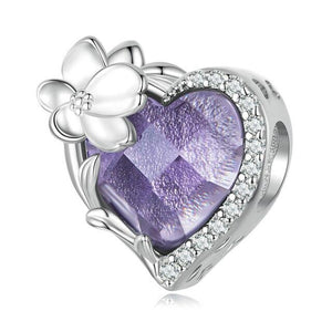 925 Sterling Silver Heart CZ  Birthstone Flower Bead charm