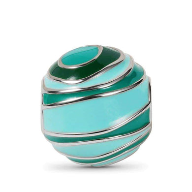 925 Sterling Silver Enamel Green and Mint Planet Bead Charm