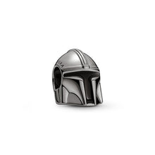 Load image into Gallery viewer, 925 Sterling Silver Star Wars Black Enamel Mandalorian Helmet Bead Charm