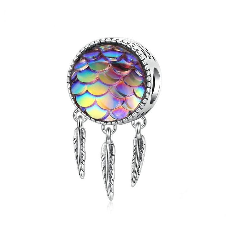 925 Sterling Silver Colorful Fish Scale Dream Catcher Bead Charm