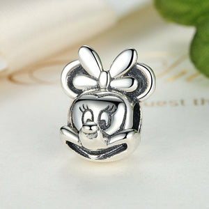 925 Sterling Silver Minnie Mouse Plain Face Bead Charm