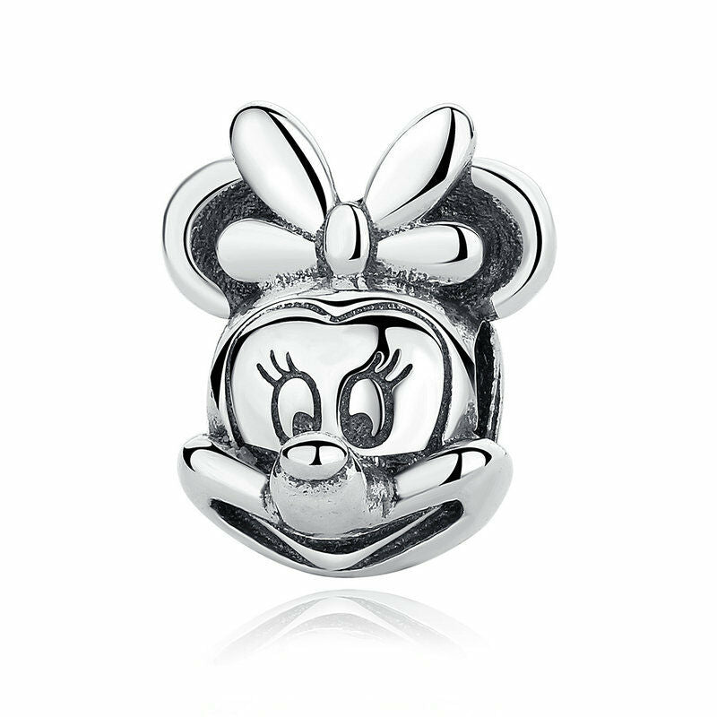 925 Sterling Silver Minnie Mouse Plain Face Bead Charm