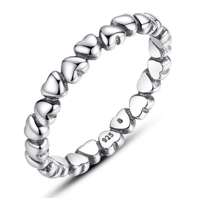 925 Sterling Silver Stackable Trail of Hearts Ring