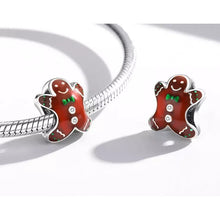 Load image into Gallery viewer, 925 Sterling Silver Brow Enamel Gingerbread Man Bead Charm