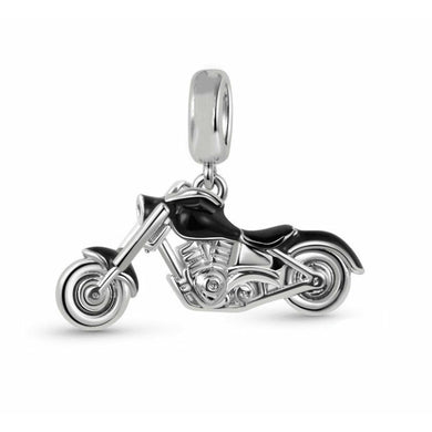 925 Sterling Silver Black Enamel Harley Davidson Dangle Charm