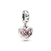 Load image into Gallery viewer, 925 Sterling Silver Pink Enamel Mom Heart Dangle Charm