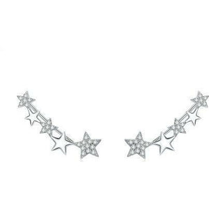925 Sterling Silver Cz Stars Long Stud Dangle earrings