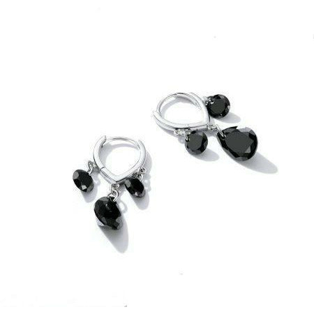 925 Sterling Silver Cz Black Retro Statement earrings