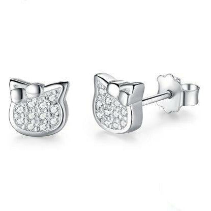 925 sterling silver Cz Cat Stud earrings