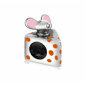 925 Sterling Silver Enamel Mouse in Cheese Bead Charm