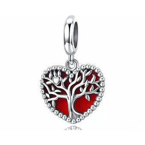 925 Sterling Silver Tree Of Life Family Forever Red Heart Dangle Charm