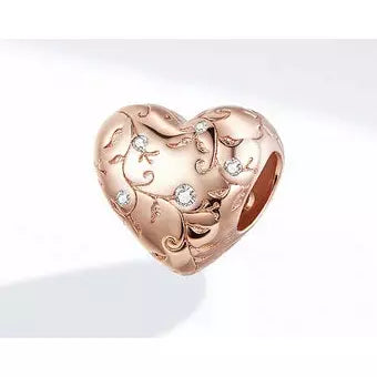Rose Gold PLATED Heart With Vines Bead Charm