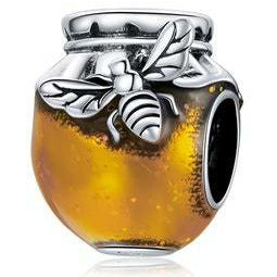Yellow Glazed Enamel Honey Jar and Bee Bead Charm