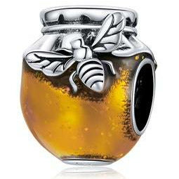 925 Sterling Silver Yellow Enamel Honey Jar And Bee Bead Charm