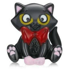 925 Sterling Silver Black Enamel Cat With Red Enamel Bow Tie Bead Charm