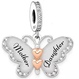 Two Tone Mother Daughter Butterfly Dangle Charm