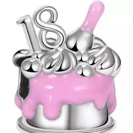 925 Sterling Silver Pink Enamel 18th Birthday Cake Bead Charm