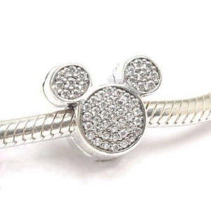 925 Sterling Silver CZ Mickey Mouse Ears Bead Charm