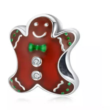 Load image into Gallery viewer, 925 Sterling Silver Brow Enamel Gingerbread Man Bead Charm