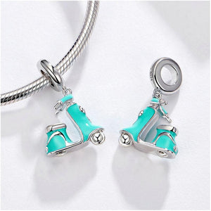 925 Sterling Silver Teal Scooter Dangle Charm