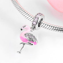 Load image into Gallery viewer, 925 Sterling Silver Flamingo Pink Enamel Dangle Charm