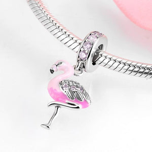 925 Sterling Silver Flamingo Pink Enamel Dangle Charm
