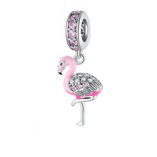 Load image into Gallery viewer, 925 Sterling Silver Flamingo Pink Enamel Dangle Charm