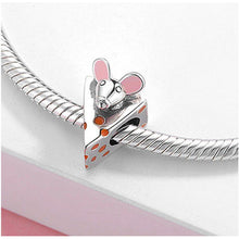 Load image into Gallery viewer, 925 Sterling Silver Enamel Mouse in Cheese Bead Charm